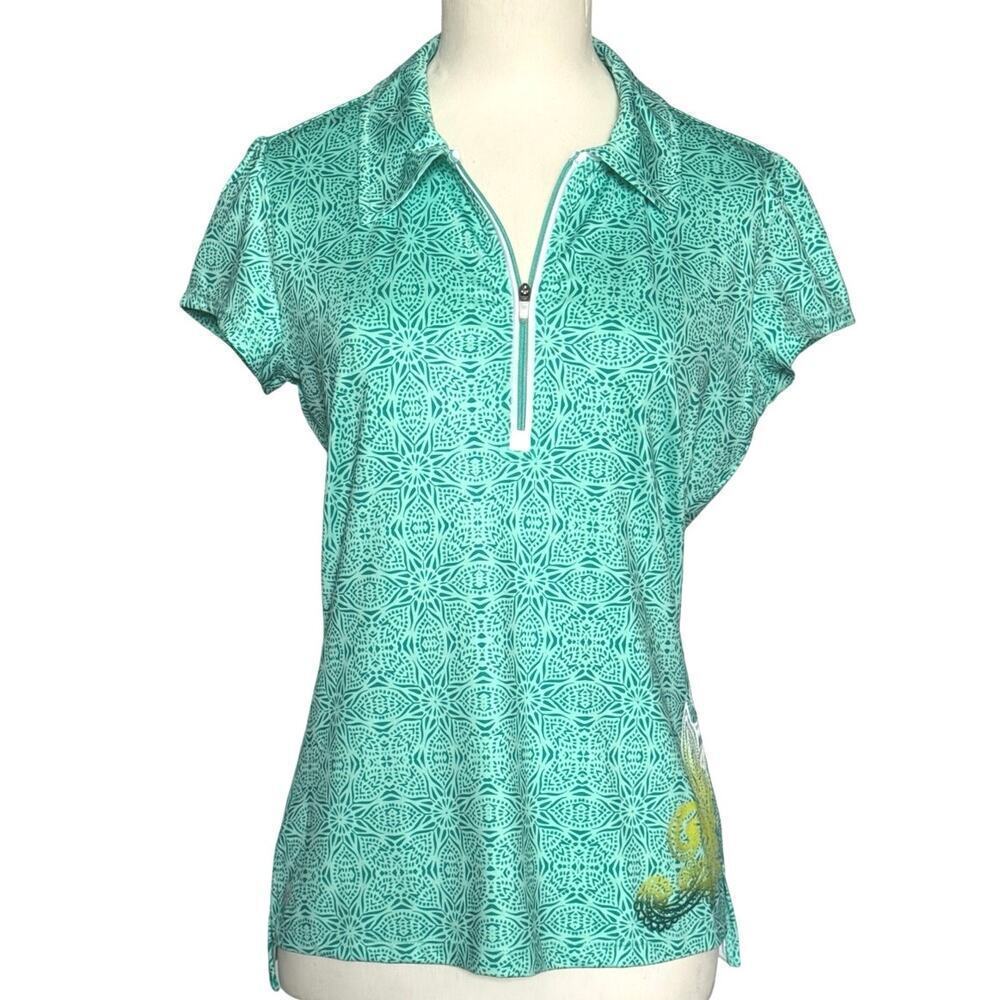 Athleta Gravity Womens Short Sleeve 1/2 Zip Polo Dark Green XXS EUC